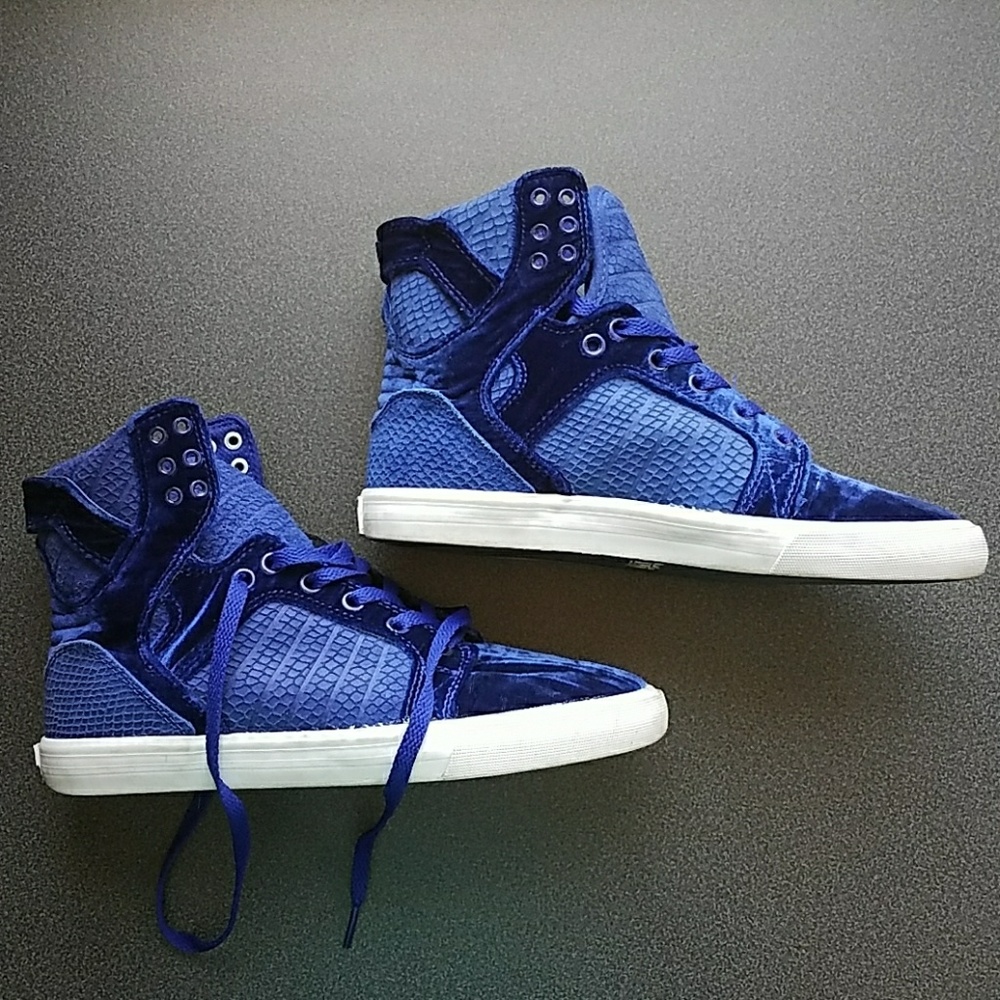 Royal Blue Velvet Supra Skytop high top sneakers